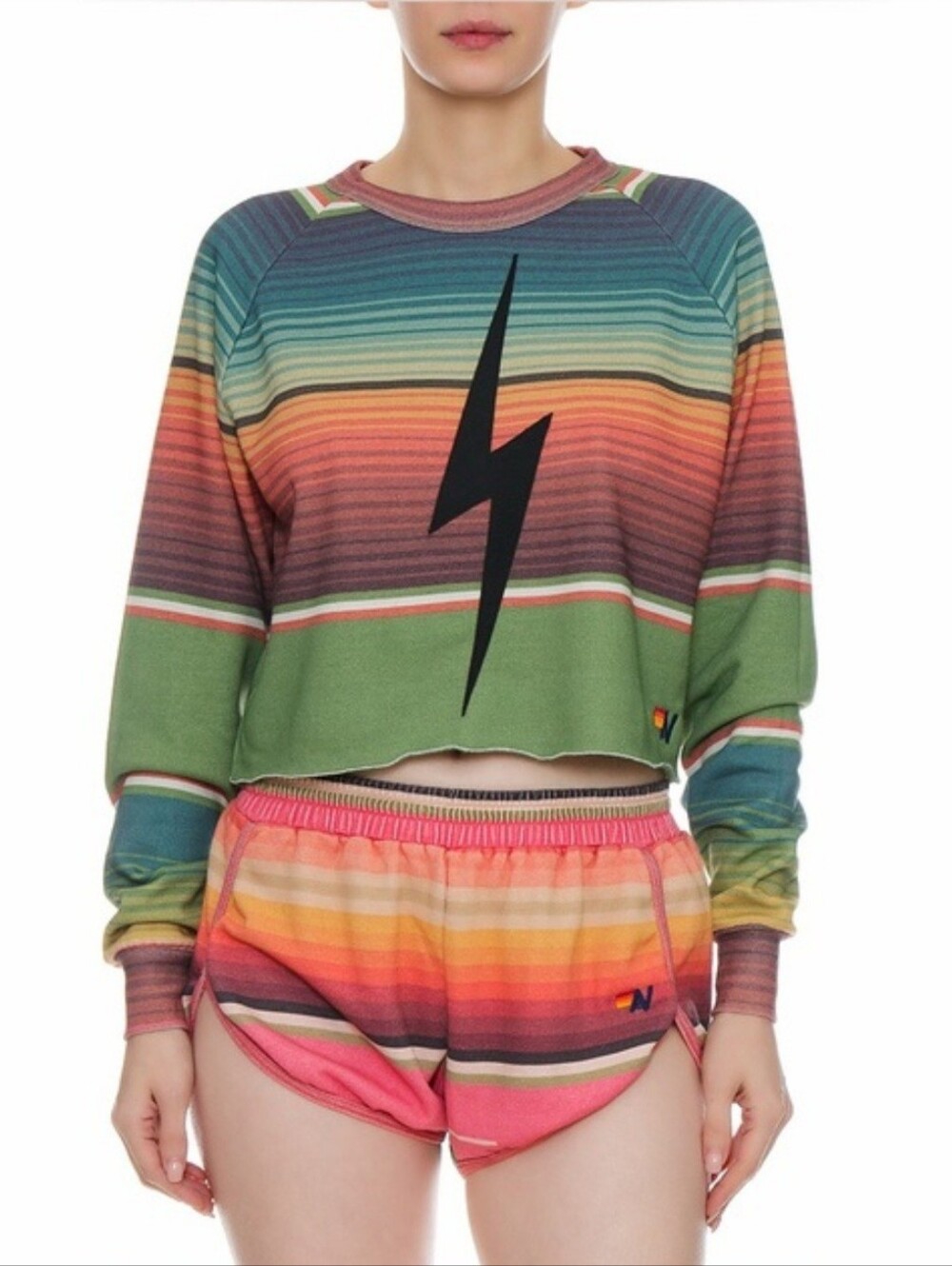 Aviator Nation SERAPE BOLT STITCH CROPPED CREW SWEATSHIRT